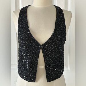 Eileen Fisher Black Silk Sequin Vest Size Small